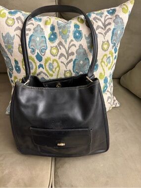 Longchamp Black Leather Shoulder Bag with Front Pocket